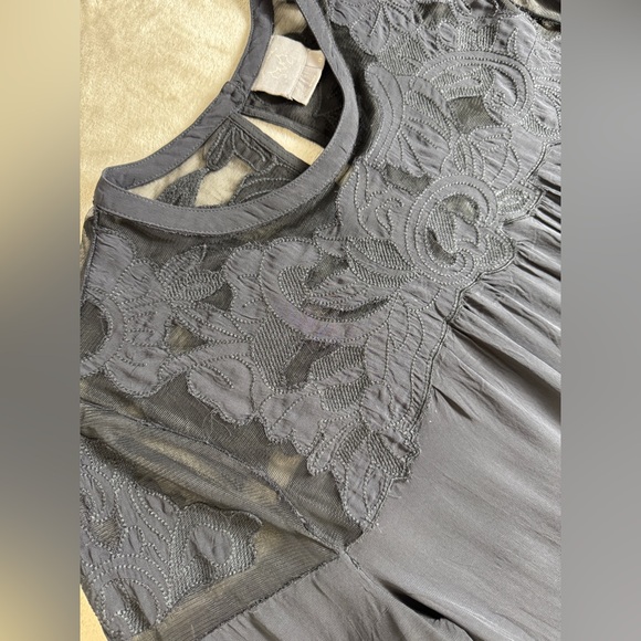 Anthropologie Sheer Lace Blouse Dark Blue/Black Size 12 Large Vanessa Virginia - Picture 8 of 13